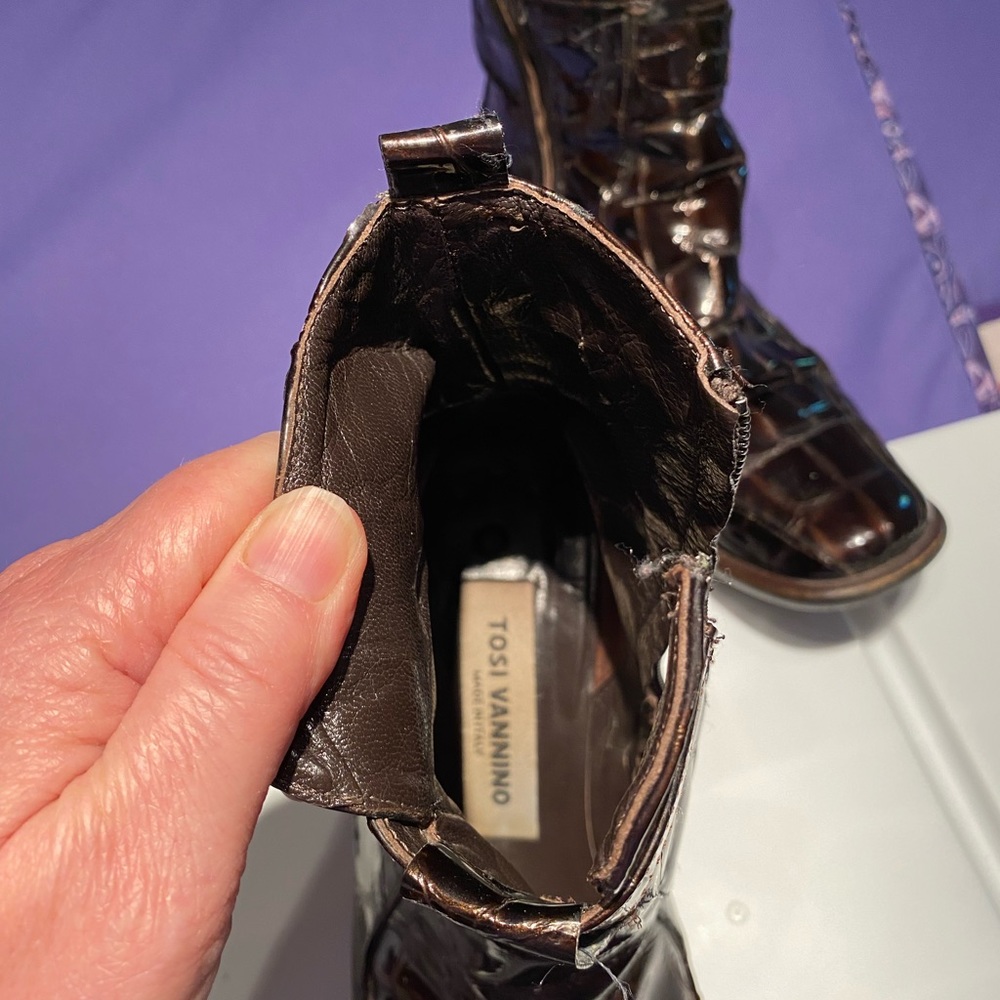 1990’s vintage patent brown leather bootie - Picture 8 of 13